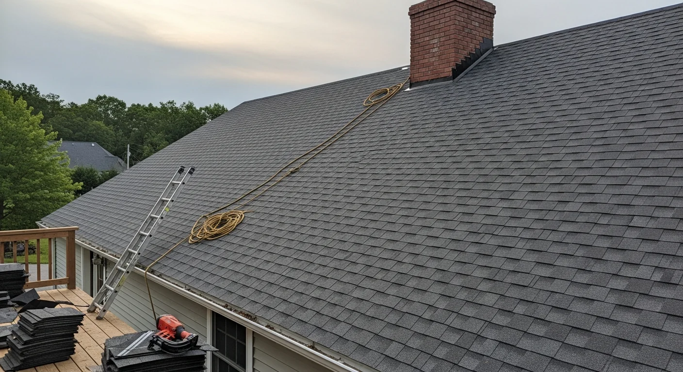Professional roofer installing new shingles on residential home