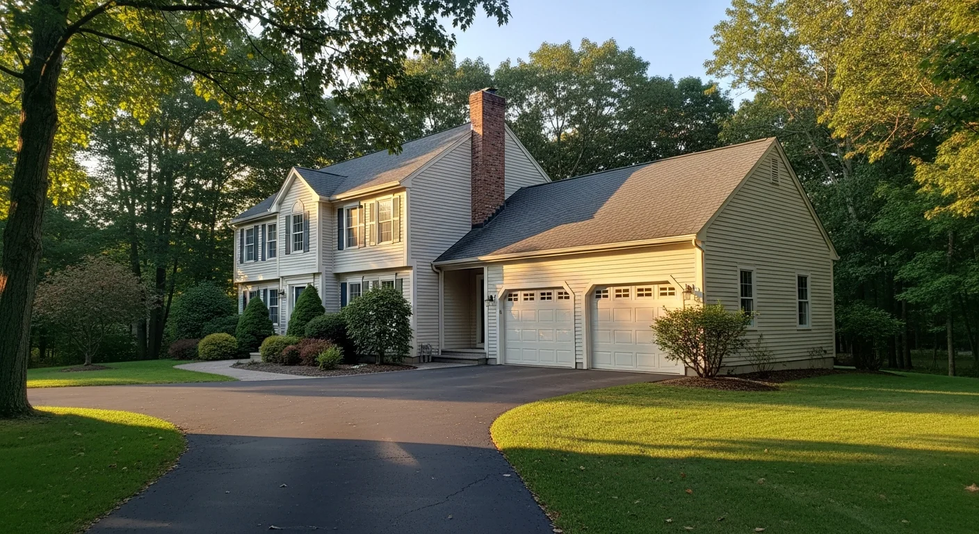 Residential home exterior in Boston neighborhood with mature landscaping.